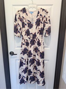 Draper James Blush Midi Dress with Navy Floral Print